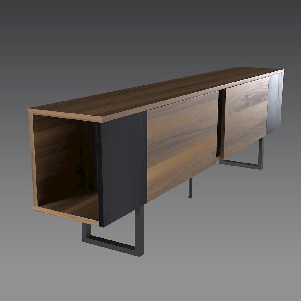 Mid Century Modern TV Stand for 75 Inch TV, Walnut Finish Entertainment Center. Picture 1