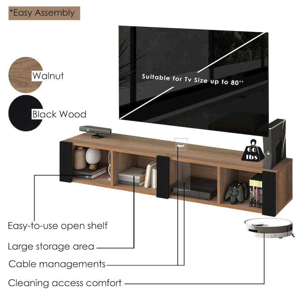 Floating TV Stand for 75 Inch TVs – Wall Mounted Entertainment Center. Picture 8