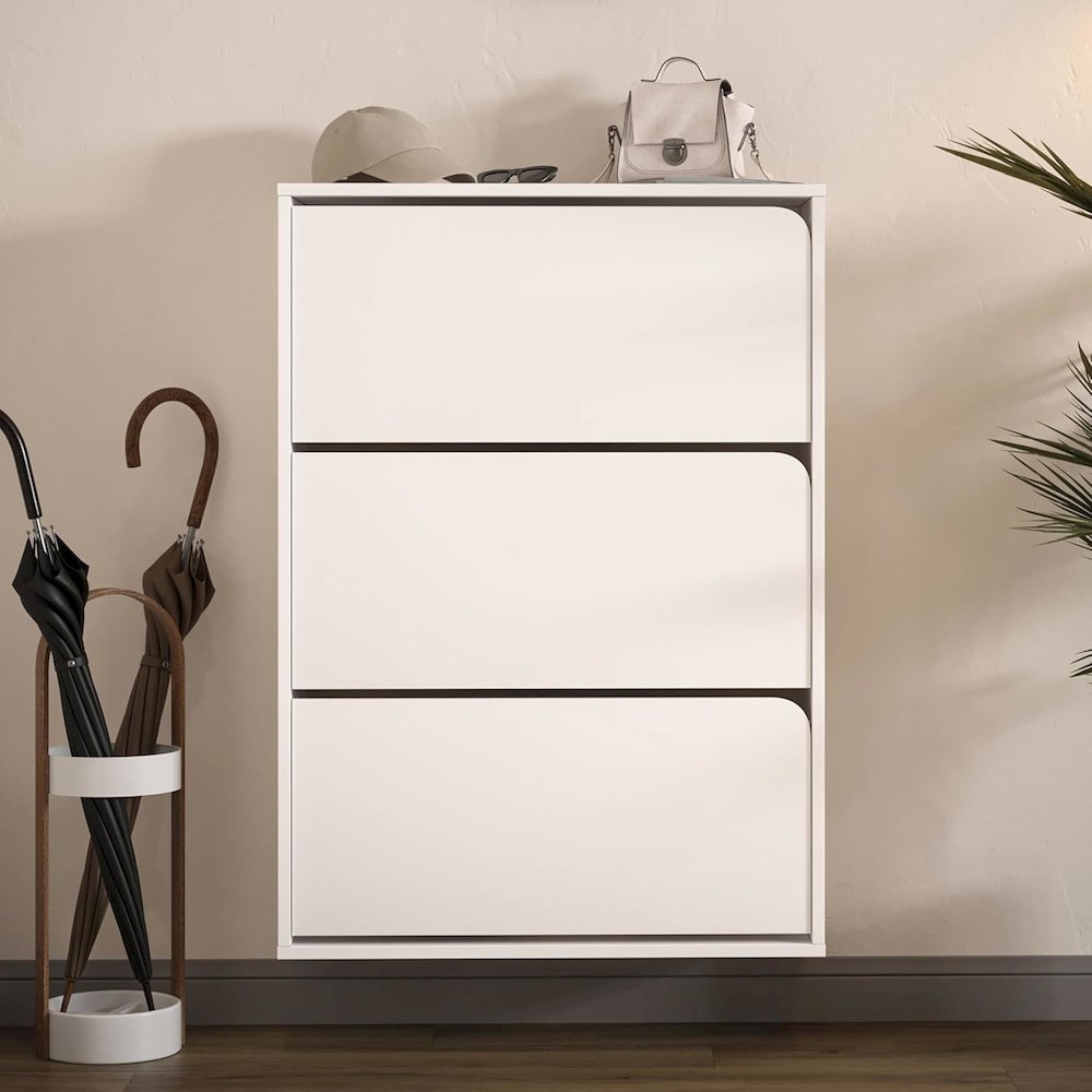Floating Shoe Cabinet - Space Saver Shoe Rack for Entryway with 3 Flip Drawers. Picture 8