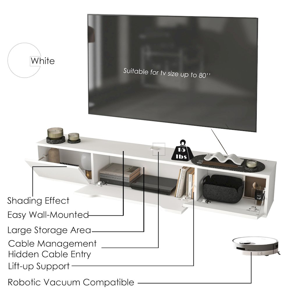 Floating TV Stand for Up to 80 Inch TVs – Wall Mounted Media Console. Picture 5