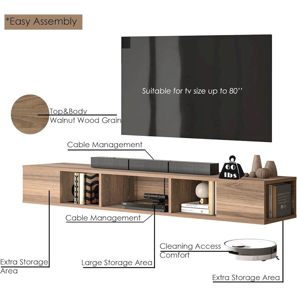 Modern Floating TV Stand 70 inch, Wall Mounted Entertainment Center. Picture 7