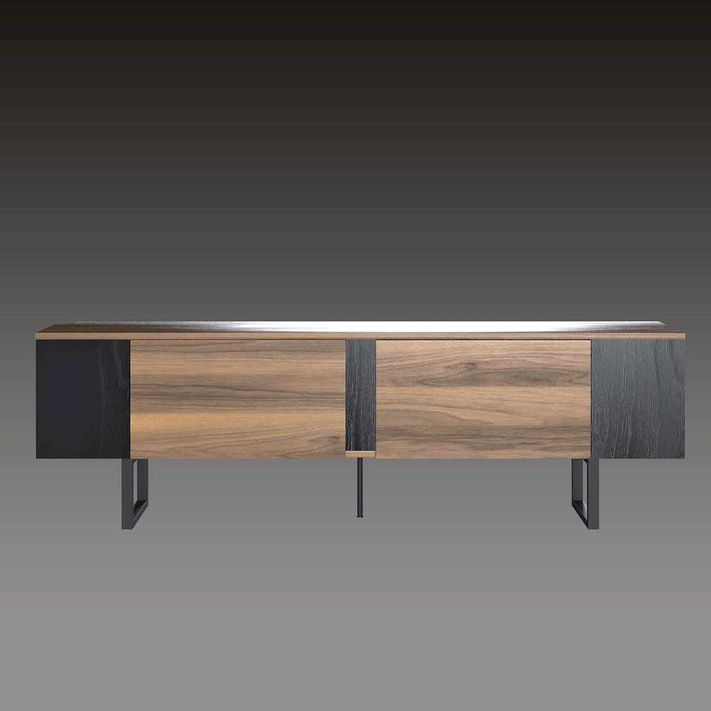 Mid Century Modern TV Stand for 75 Inch TV, Walnut Finish Entertainment Center. Picture 2