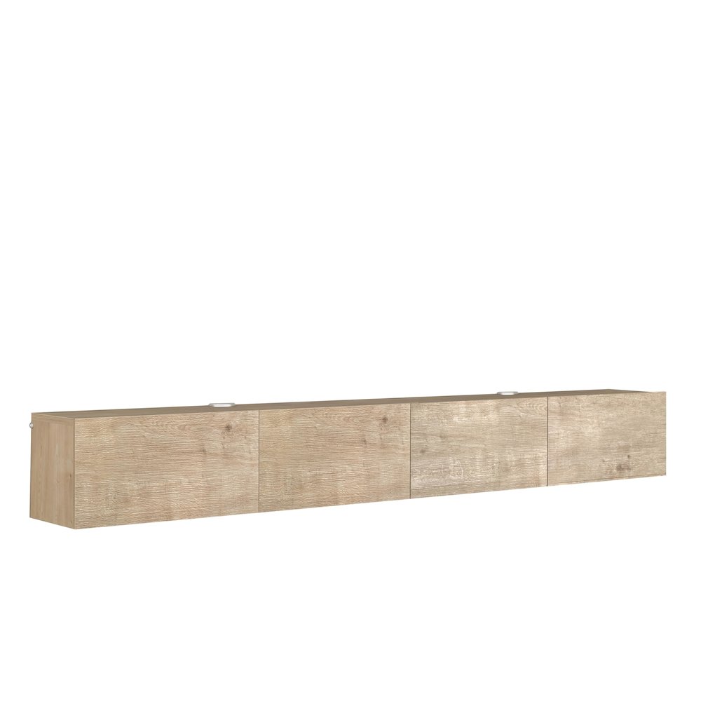Floating TV Stand Wall Mounted, Natural Oak, Cable Management, 4 Doors. Picture 2