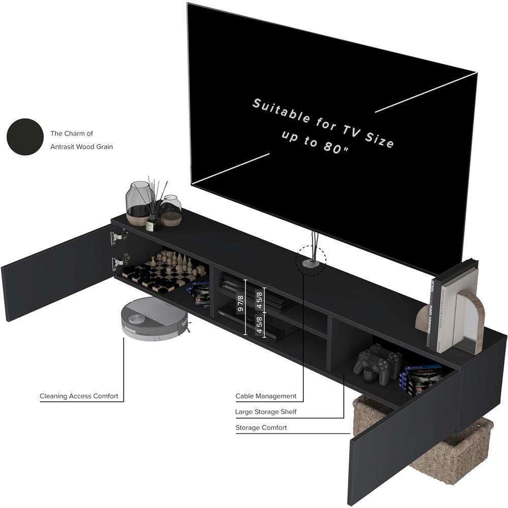 Atelier Mobili Floating TV Stand 70 Inch, Wall Mounted Entertainment Center. Picture 9