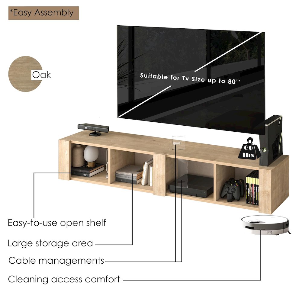 Floating TV Stand for 75 Inch TVs – Wall Mounted Entertainment Center. Picture 8