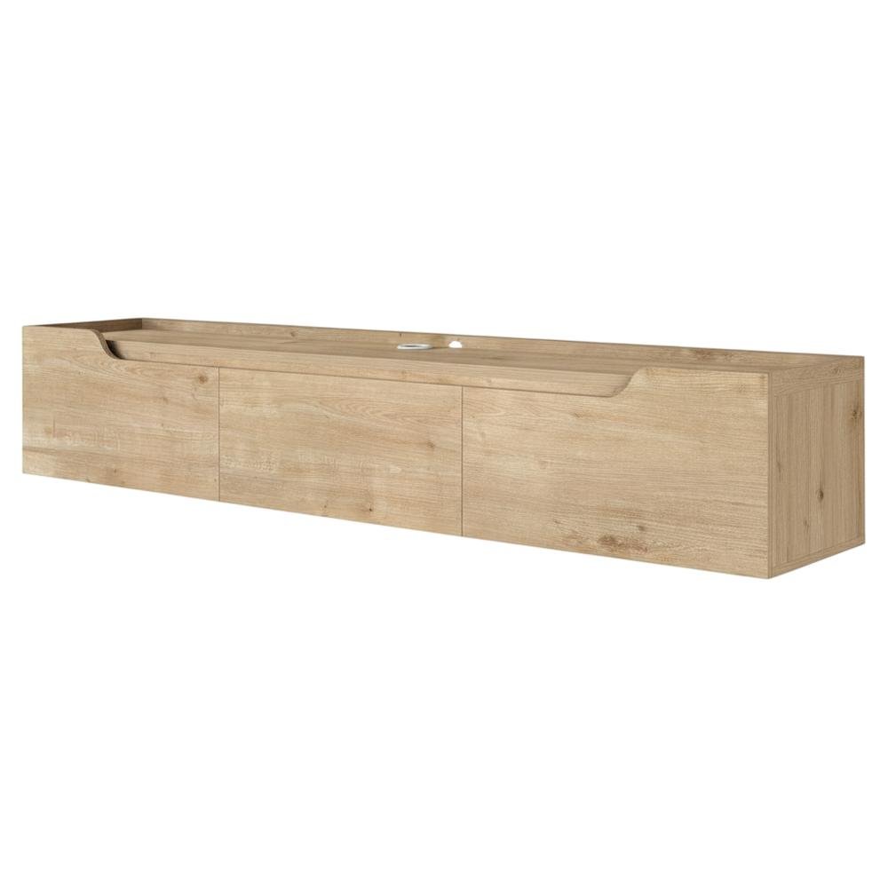 Beige Wall-Mounted TV Stand for Up to 80 Inch Televisions with Engineered Wood. Picture 1