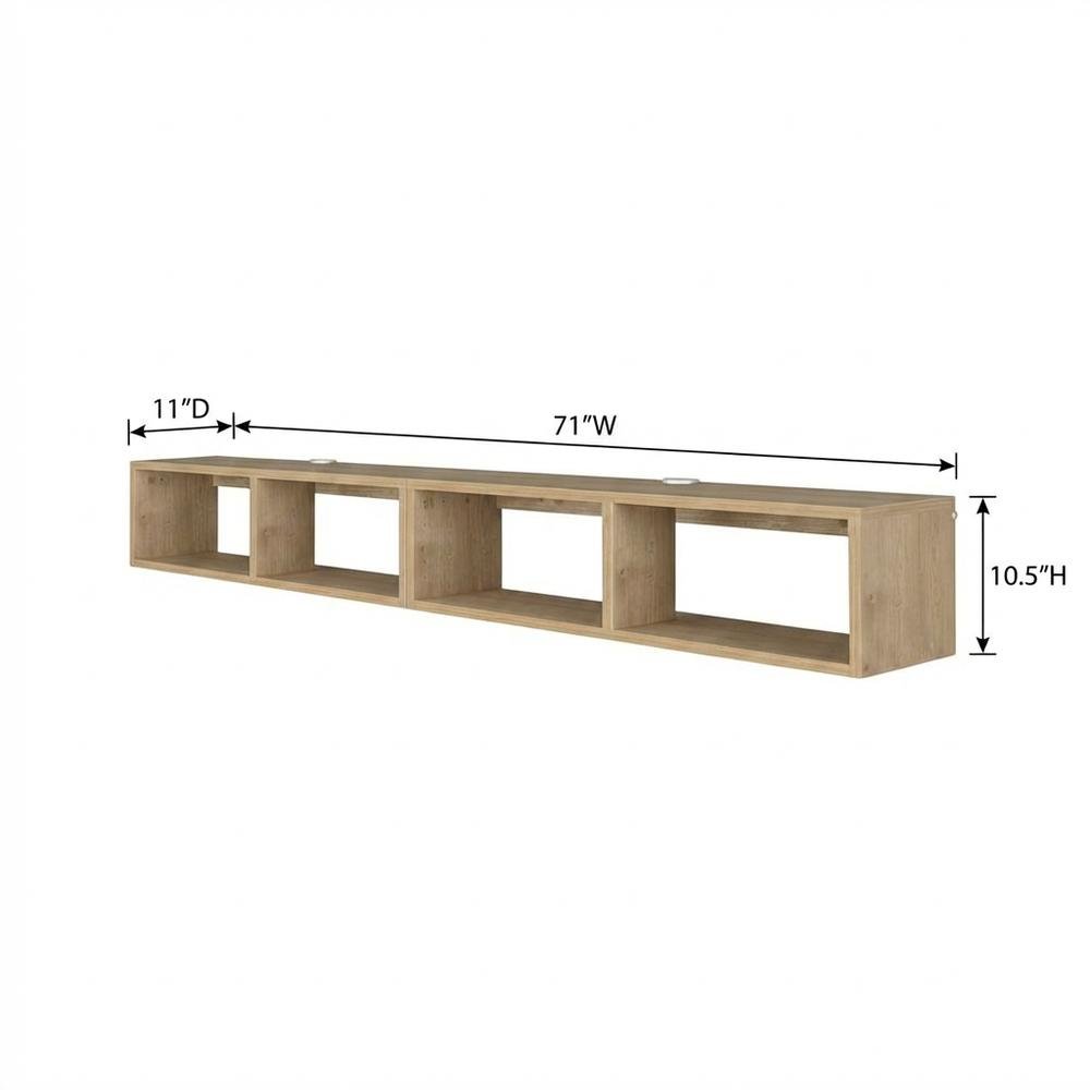 Oak floating TV shelf, modern wall-mounted design, sleek entertainment setup. Picture 7