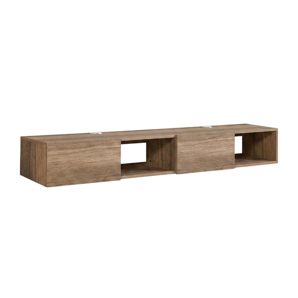 Wall Mounted TV Stand in Black with Modern Floating Shelf Design for 75-Inch TVs. Picture 1