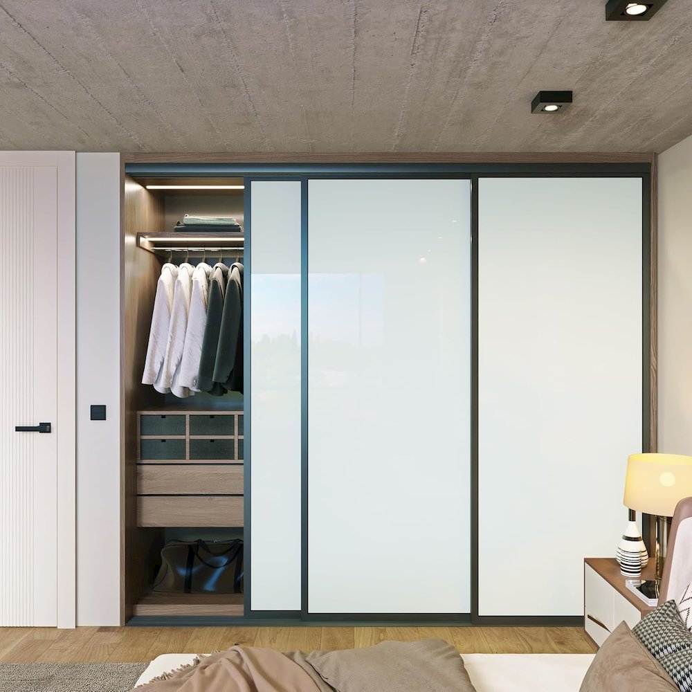 3 Panel Glass Sliding Closet Door, Aluminum Frame. Picture 2