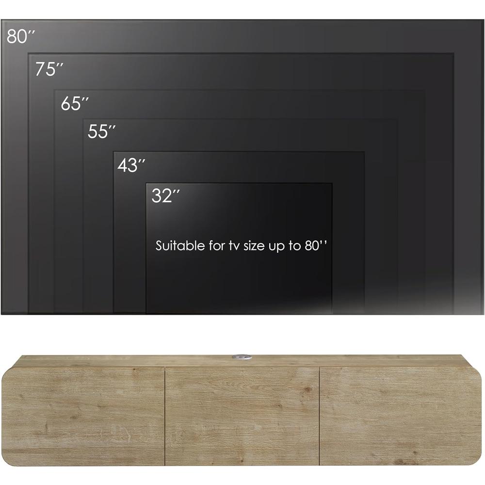 Modern Floating TV Stand Wall Mounted for 80 Inch TV, Oak. Picture 2