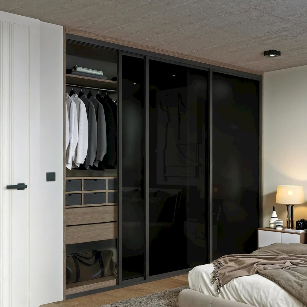 3 Panel Glass Sliding Closet Door, Aluminum Frame. Picture 1
