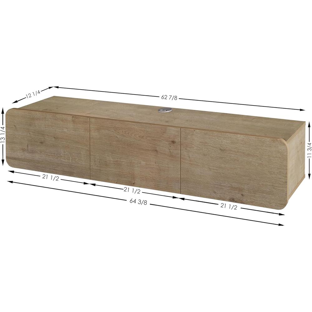 Modern Floating TV Stand Wall Mounted for 80 Inch TV, Oak. Picture 1