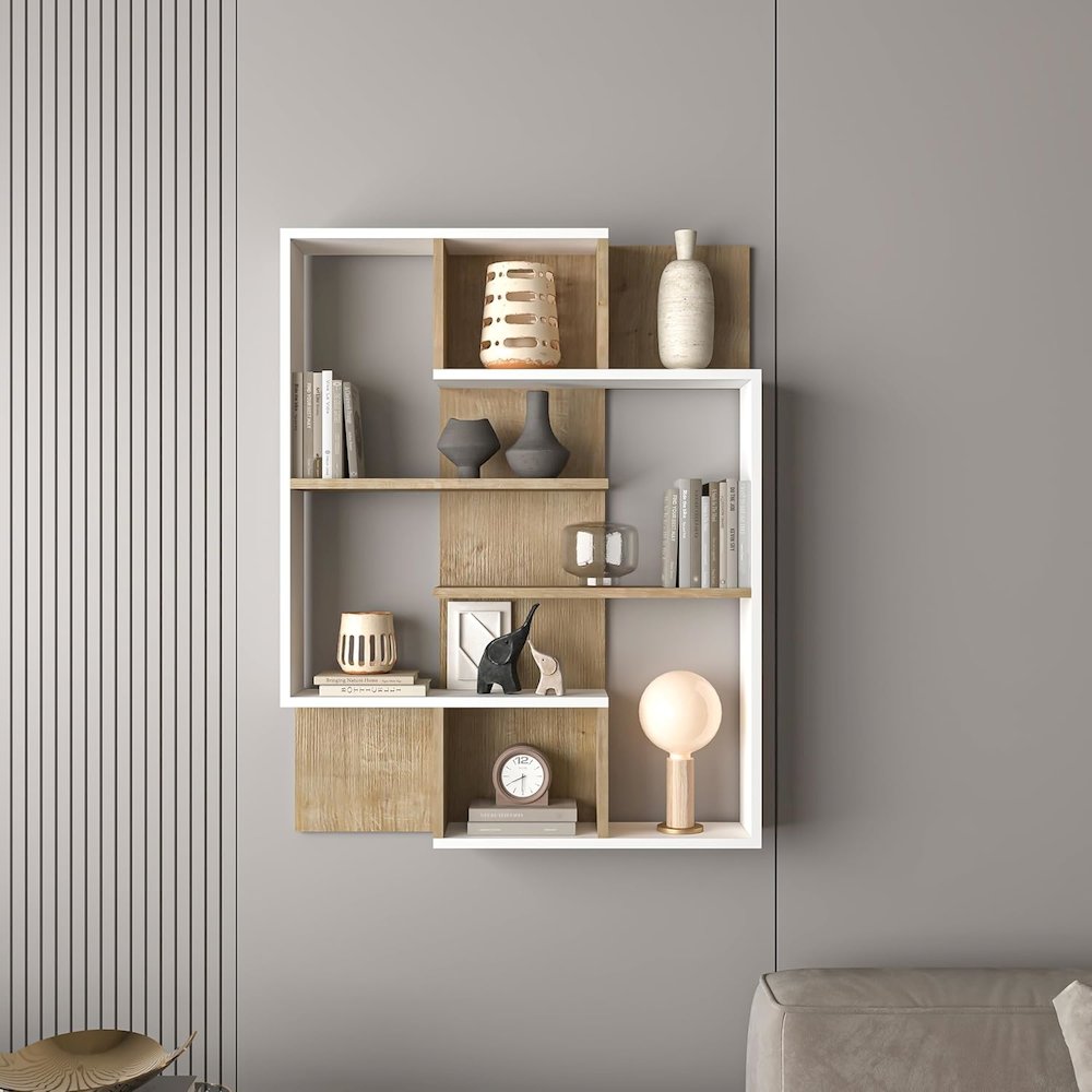 5-Tier Geometric Book Shelf, White and Oak, Kids Bookshelf and Bookcase. Picture 5