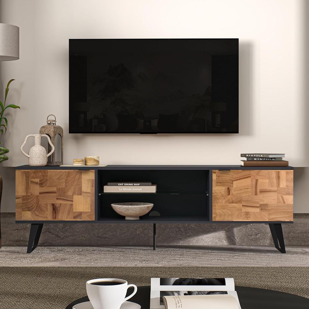 Atelier Mobili Mid Century Modern Door Glass Shelf TV Stand. Picture 3