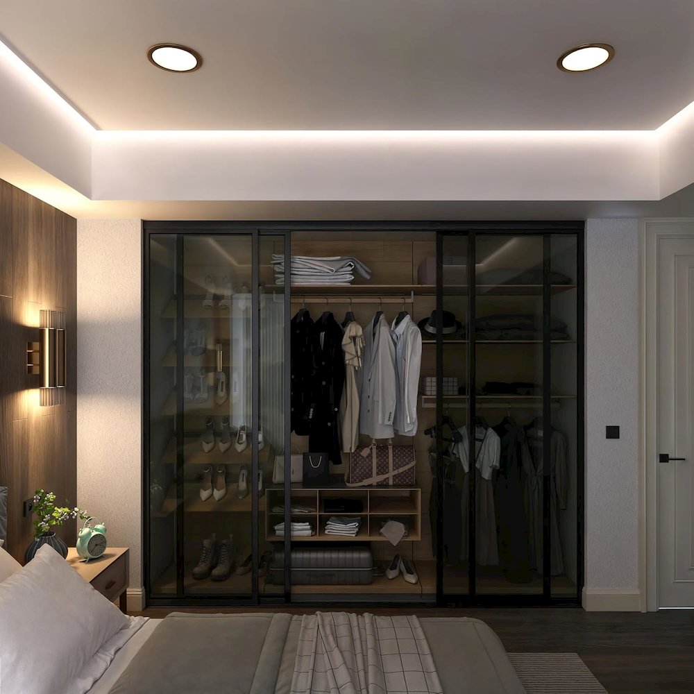 4 Panel Glass Sliding Closet Door with Aluminum Frame. Picture 3