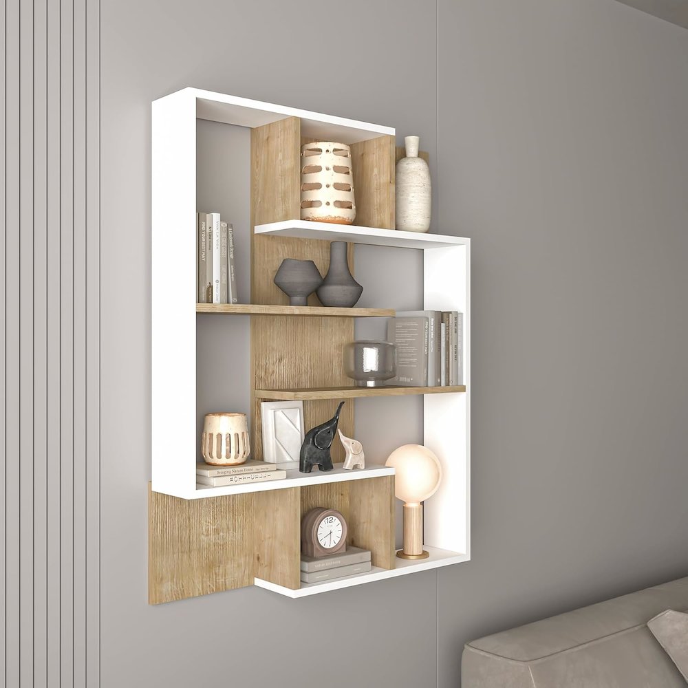 5-Tier Geometric Book Shelf, White and Oak, Kids Bookshelf and Bookcase. Picture 7