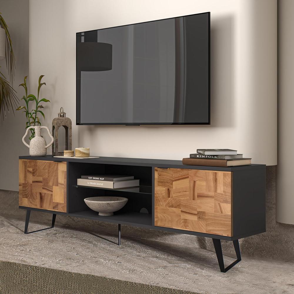 Atelier Mobili Mid Century Modern Door Glass Shelf TV Stand. Picture 2