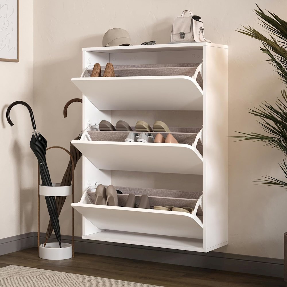 Floating Shoe Cabinet - Space Saver Shoe Rack for Entryway with 3 Flip Drawers. Picture 5