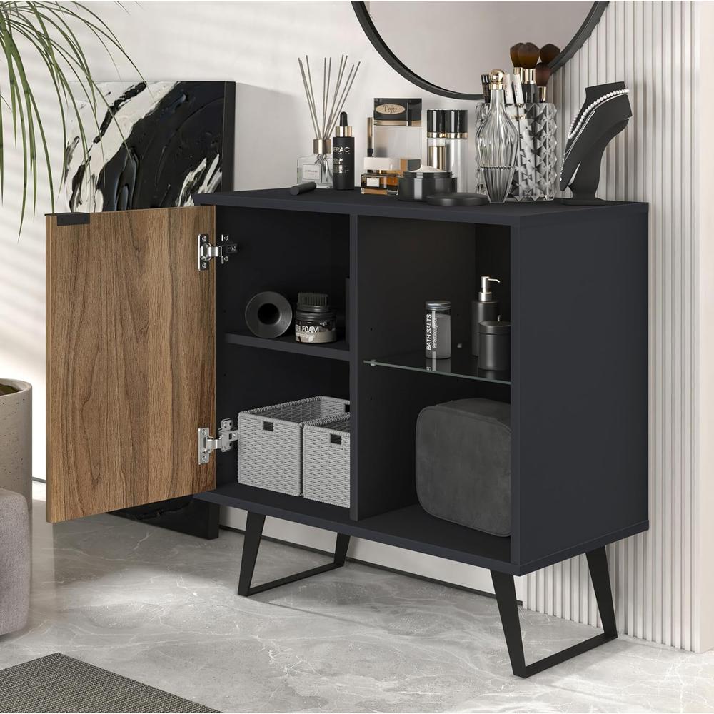 Sideboard Buffet, Kitchen Storage Cabinet with Adjustable Glass Shelf. Picture 3
