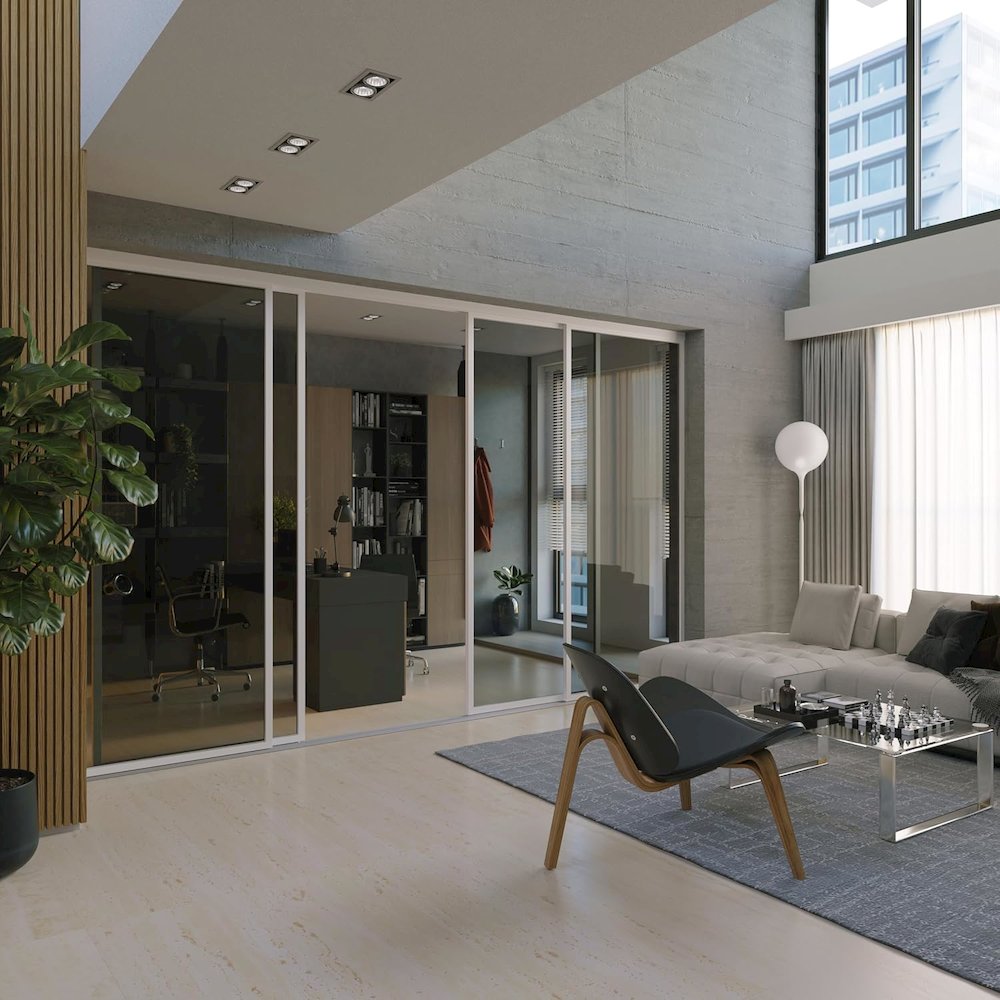 Glass Room Divider Panel and Partition Wall - White. Picture 3