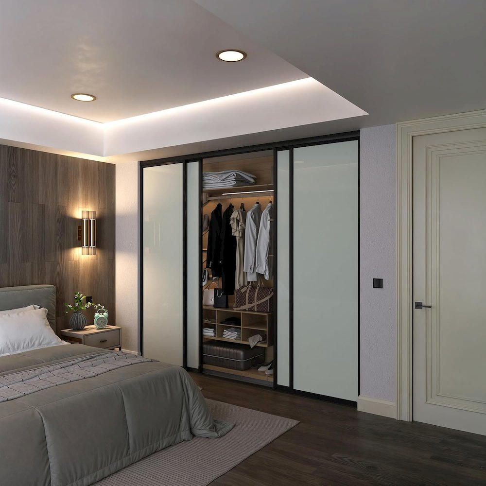 4 Panel Glass Sliding Closet Door with Aluminum Frame. Picture 2