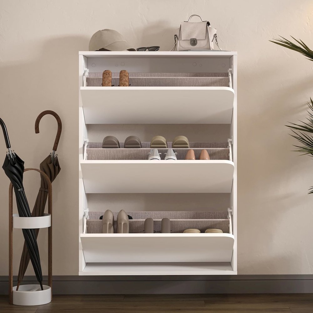 Floating Shoe Cabinet - Space Saver Shoe Rack for Entryway with 3 Flip Drawers. Picture 6