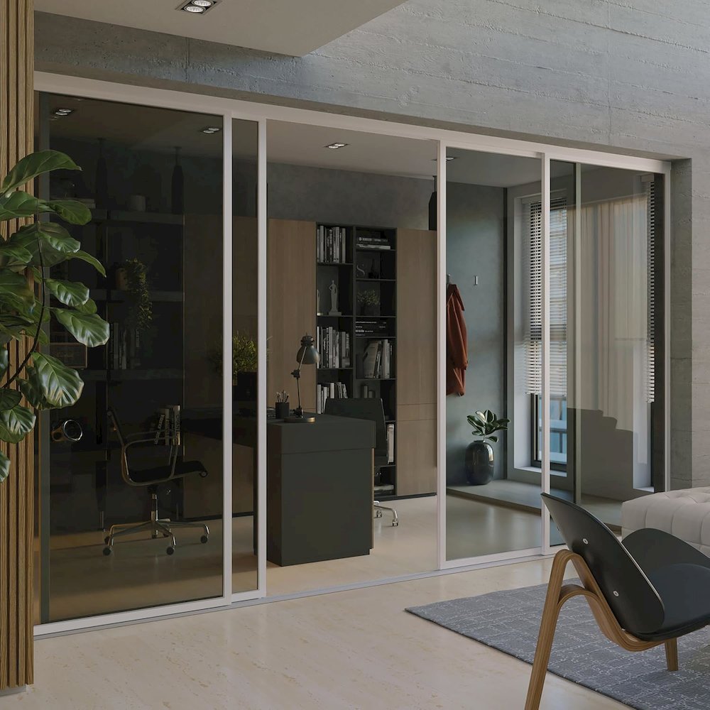 Glass Room Divider Panel and Partition Wall - White. Picture 1