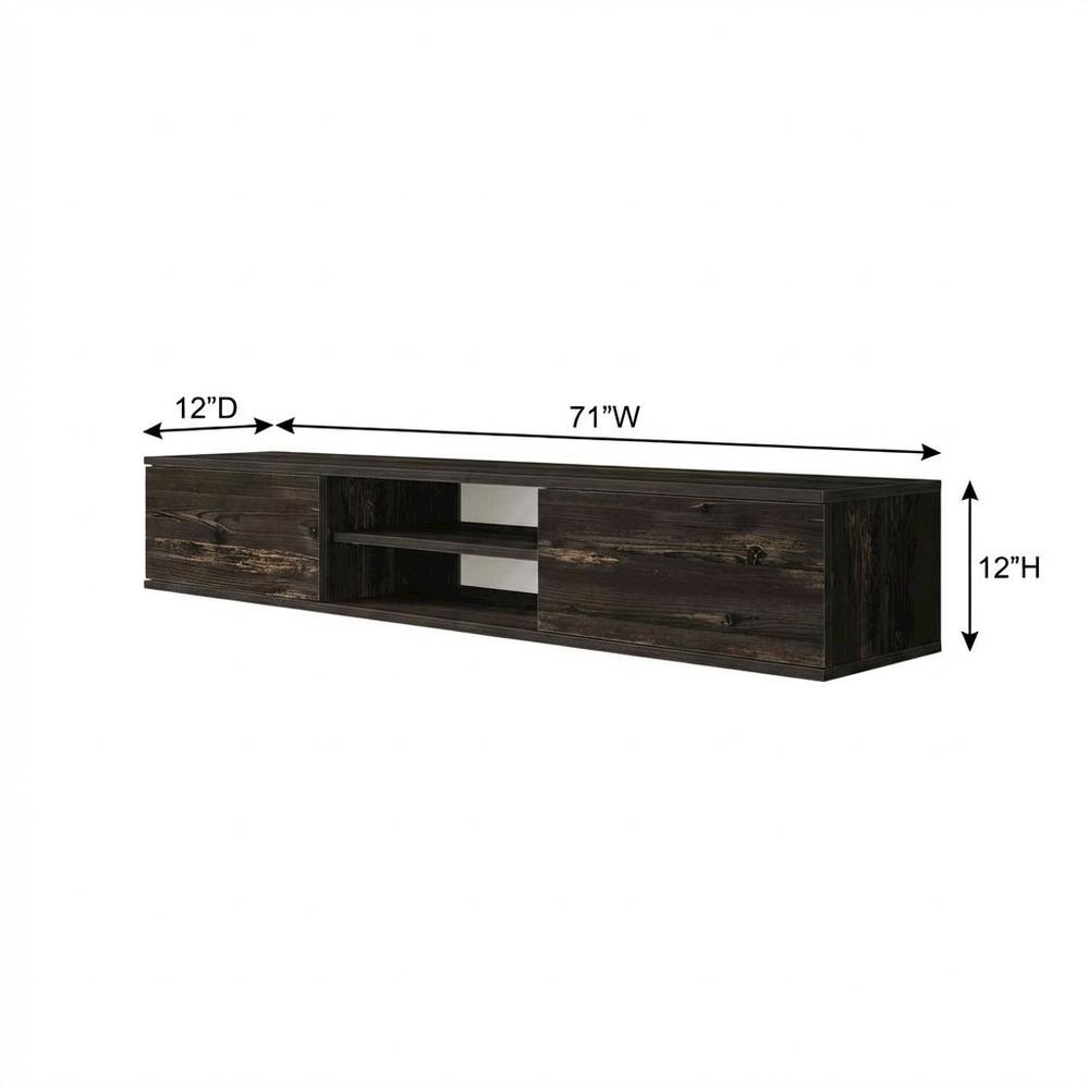 Black Oak Wall-Mounted TV Stand with Engineered Wood Finish. Picture 7