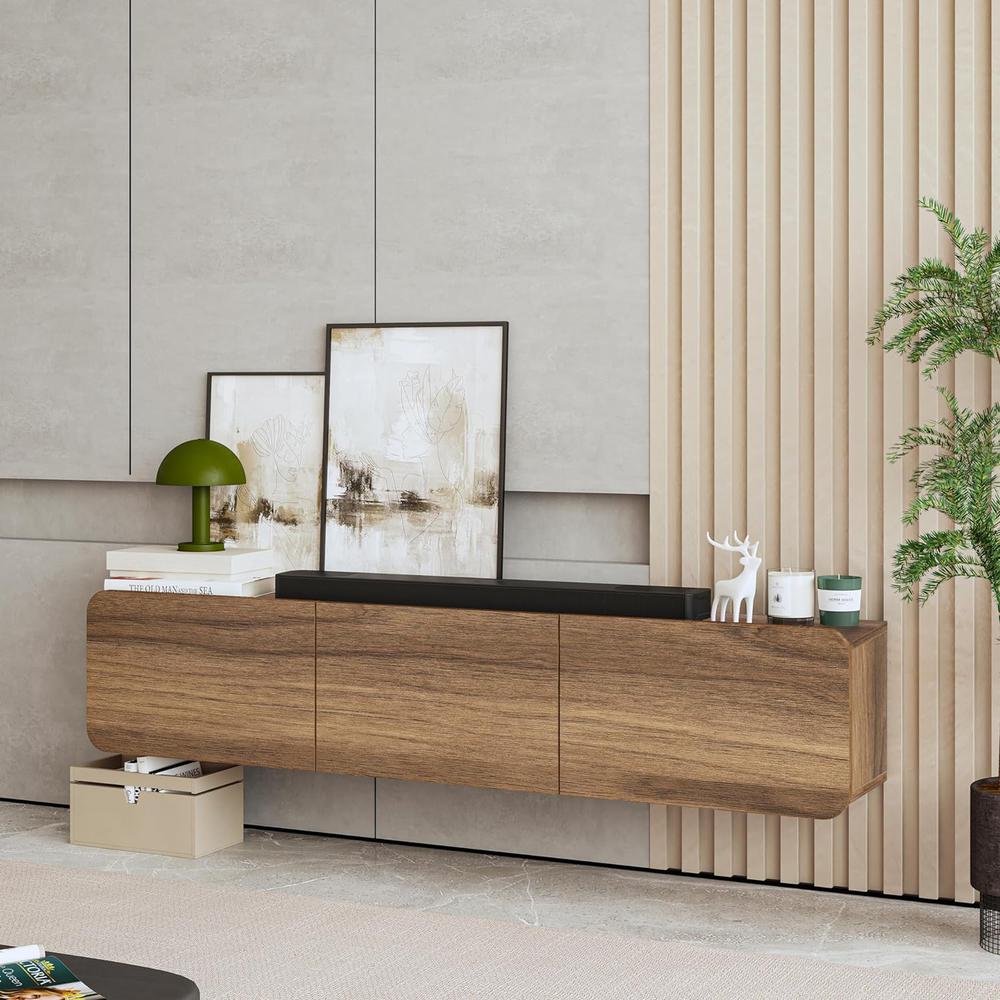 Floating TV Console for up to 80 inch TV and Under TV Cabinet (Walnut). Picture 4