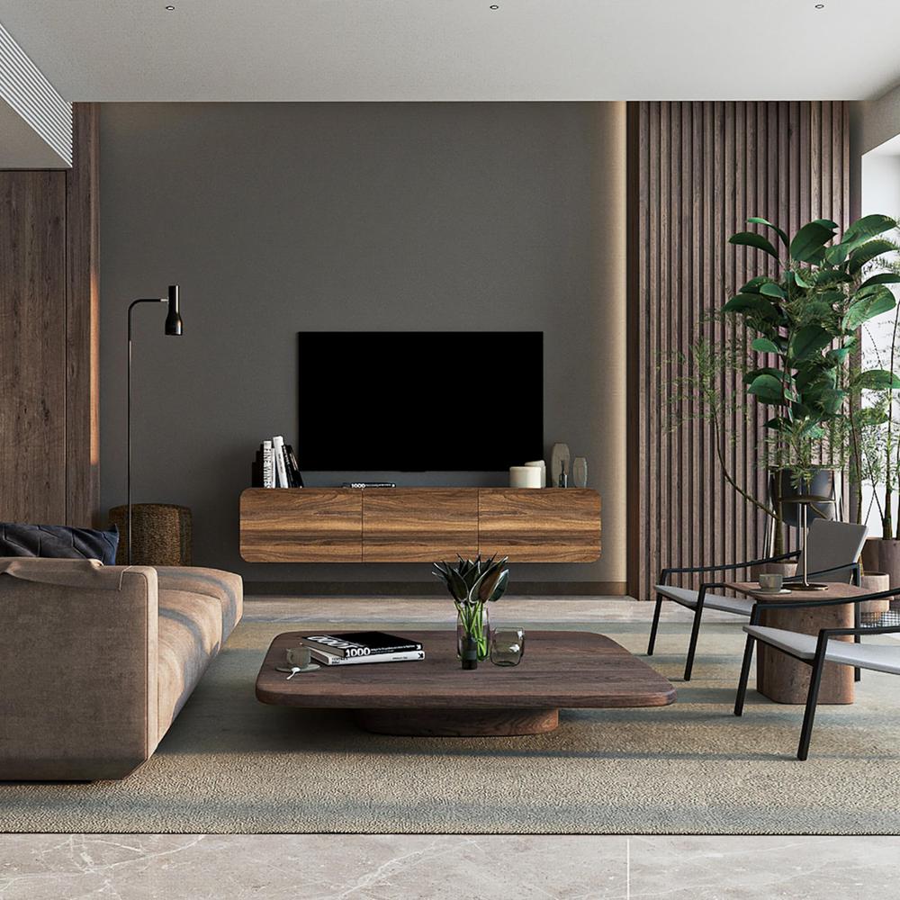 Floating TV Stand Wall Mounte for up to 80 inch TV and Under TV Cabinet (Walnut). Picture 3