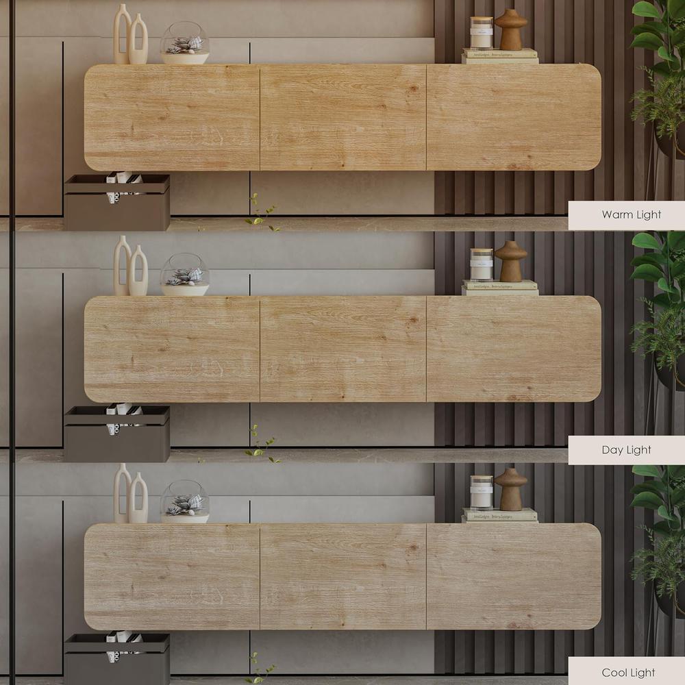 Modern Floating TV Stand Wall Mounted for 80 Inch TV, Oak. Picture 9