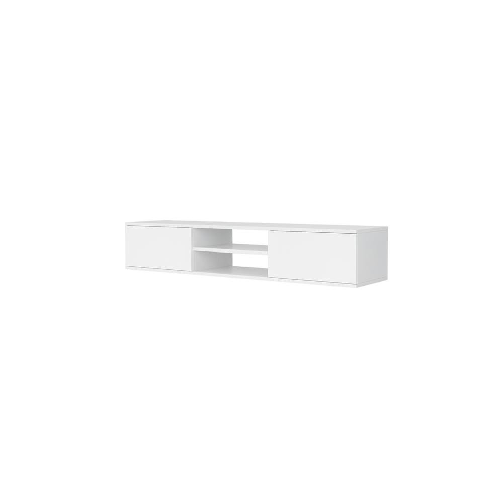 White Floating TV Stand with Wall Mount Design and Engineered Wood Finish. Picture 1