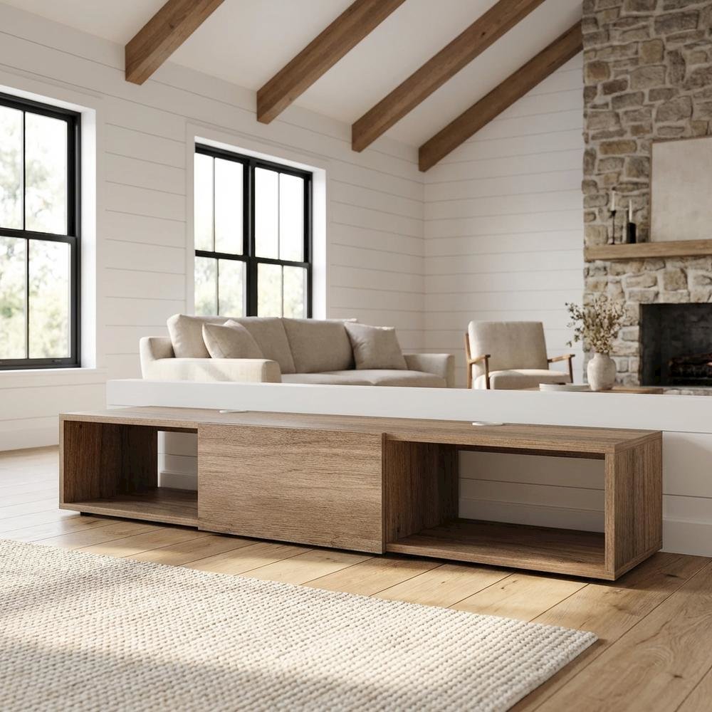 Wall Mounted TV Stand in Black with Modern Floating Shelf Design for 75-Inch TVs. Picture 3
