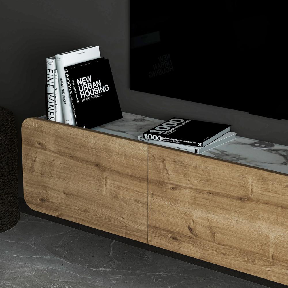 Oval Floating TV Stand Wall Mounted, Walnut. Picture 6