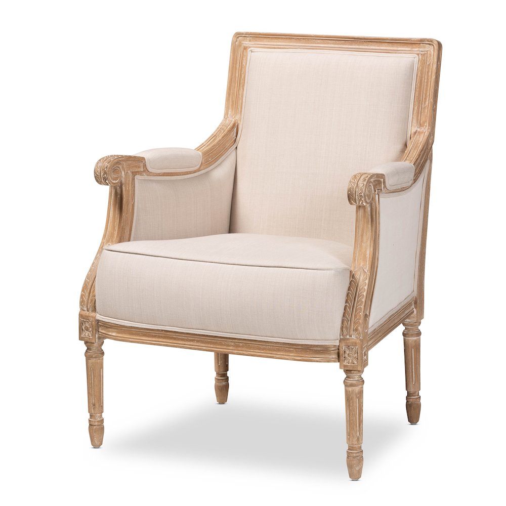 Baxton Studio Chavanon Wood & Light Beige Linen Traditional French Accent Chair. Picture 1