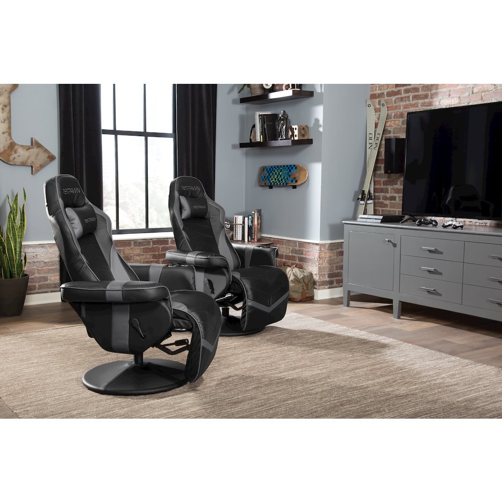 Reclining Gaming Chair with Footrest, Gaming Chair Recliner - Grey. Picture 5