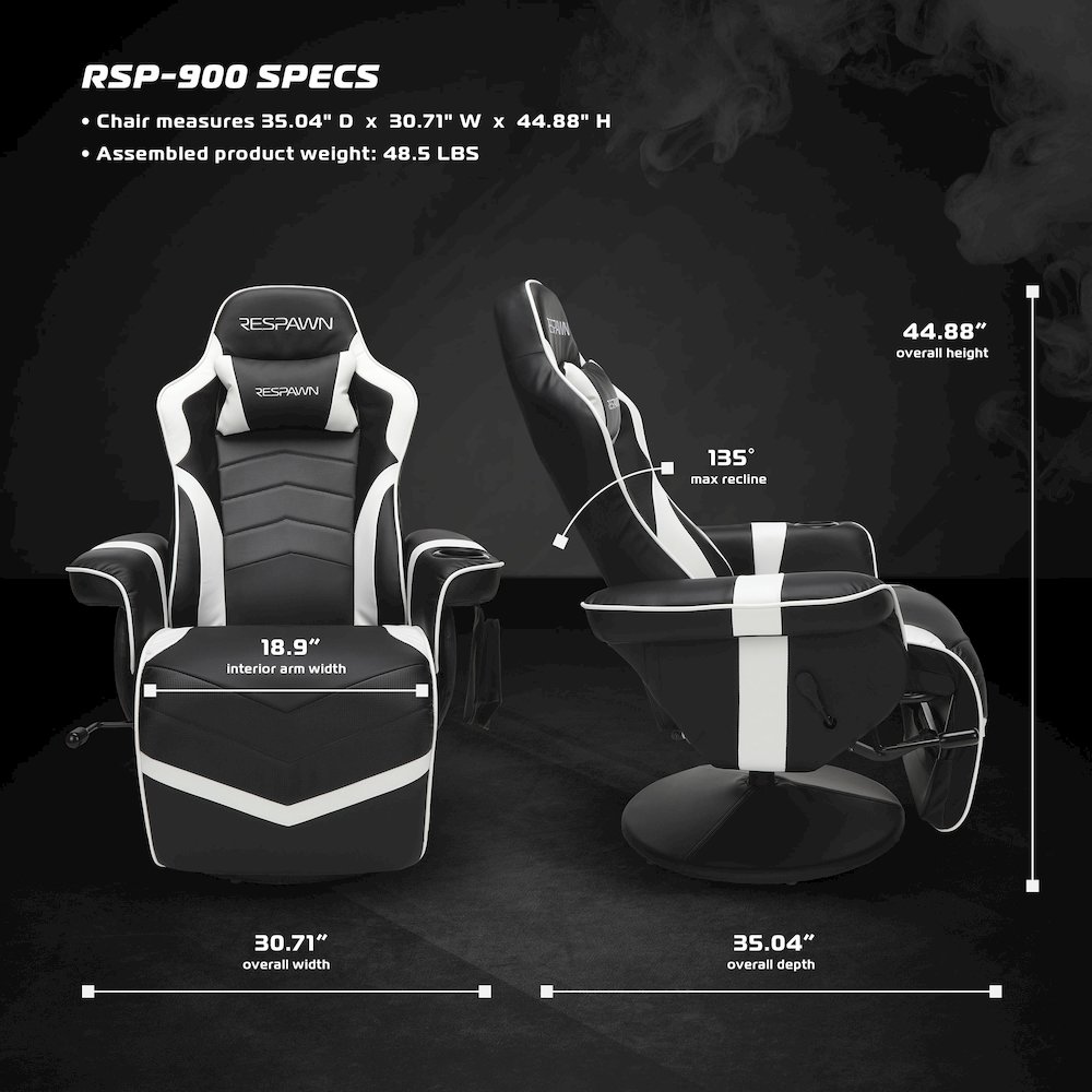 Reclining Gaming Chair with Footrest, Gaming Chair Recliner - White. Picture 7