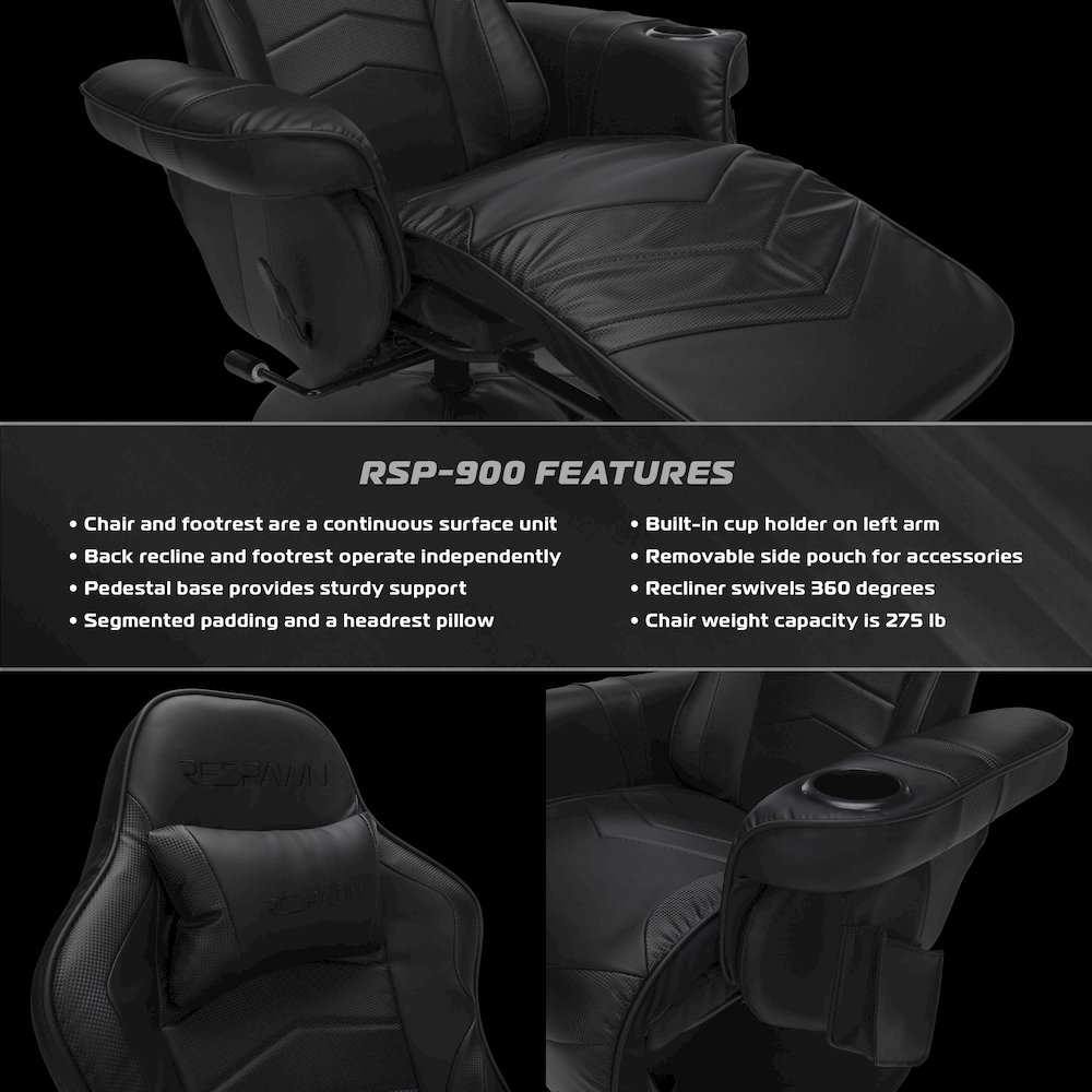 Reclining Gaming Chair with Footrest, Gaming Chair Recliner - Black. Picture 8