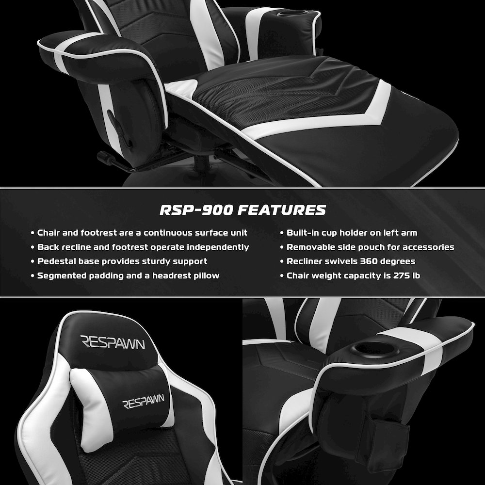 Reclining Gaming Chair with Footrest, Gaming Chair Recliner - White. Picture 8