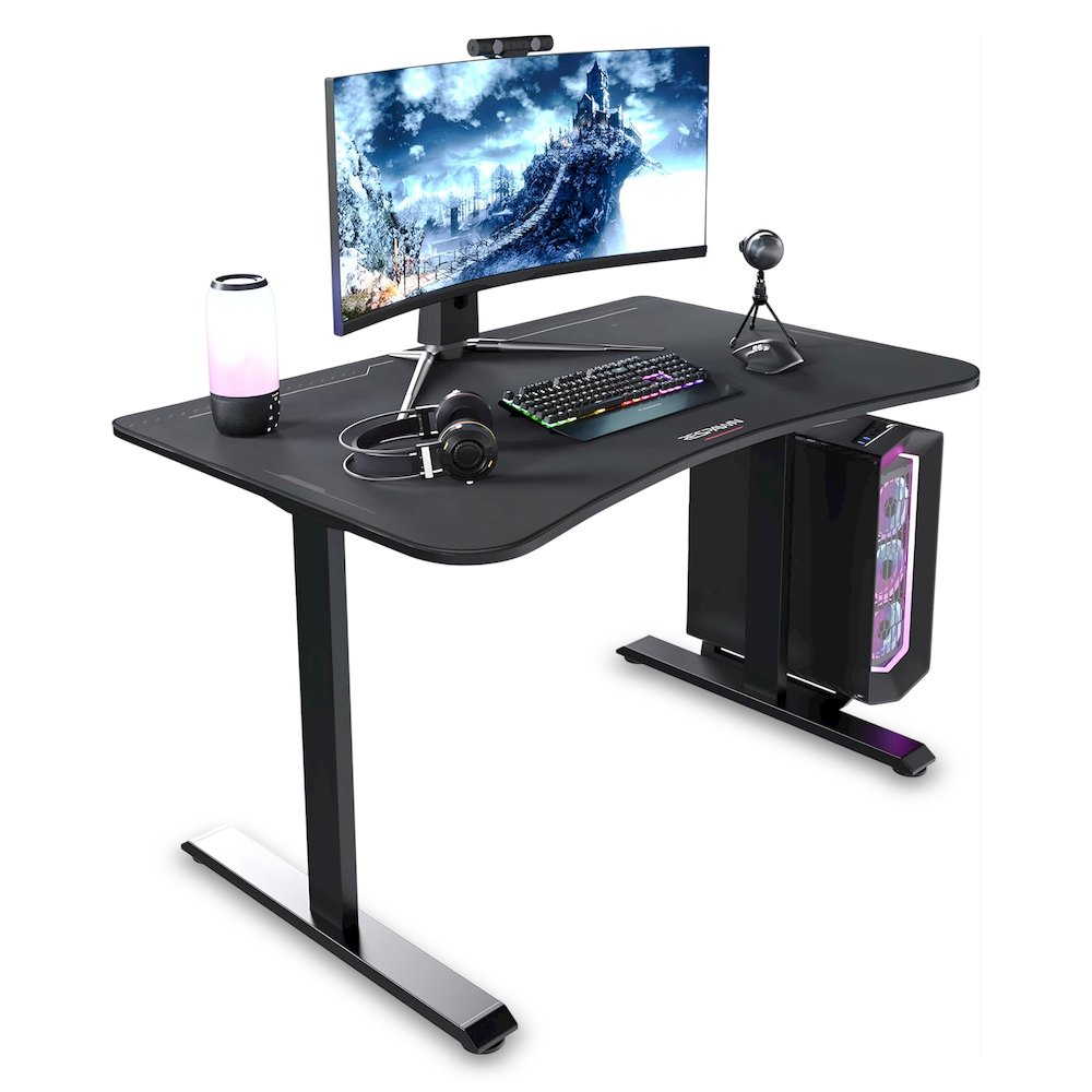Gaming Desk with Cable Management - 48 Inch Full Computer Desk Mouse Pad- Black. Picture 1