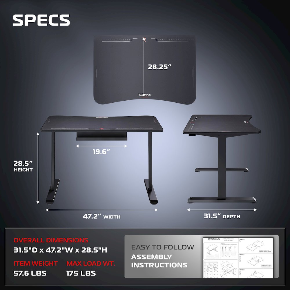 Gaming Desk with Cable Management - 48 Inch Full Computer Desk Mouse Pad- Black. Picture 2