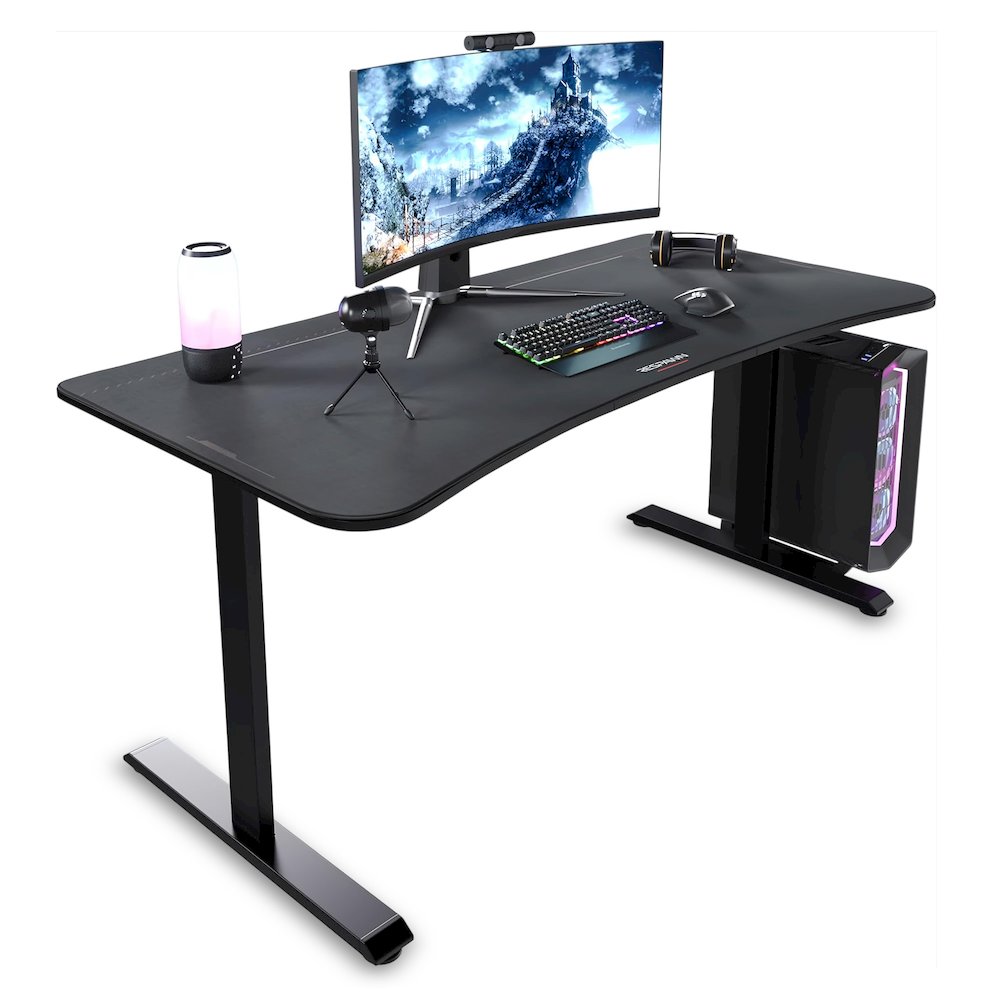 Gaming Desk with Cable Management - 63 Inch Full Computer Desk Mouse Pad- Black. Picture 1