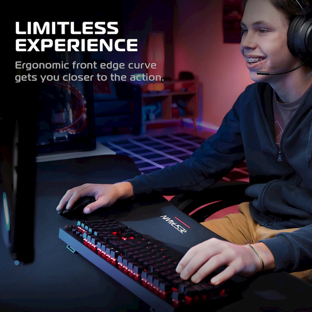 Gaming Desk with Cable Management - 63 Inch Full Computer Desk Mouse Pad- Black. Picture 6