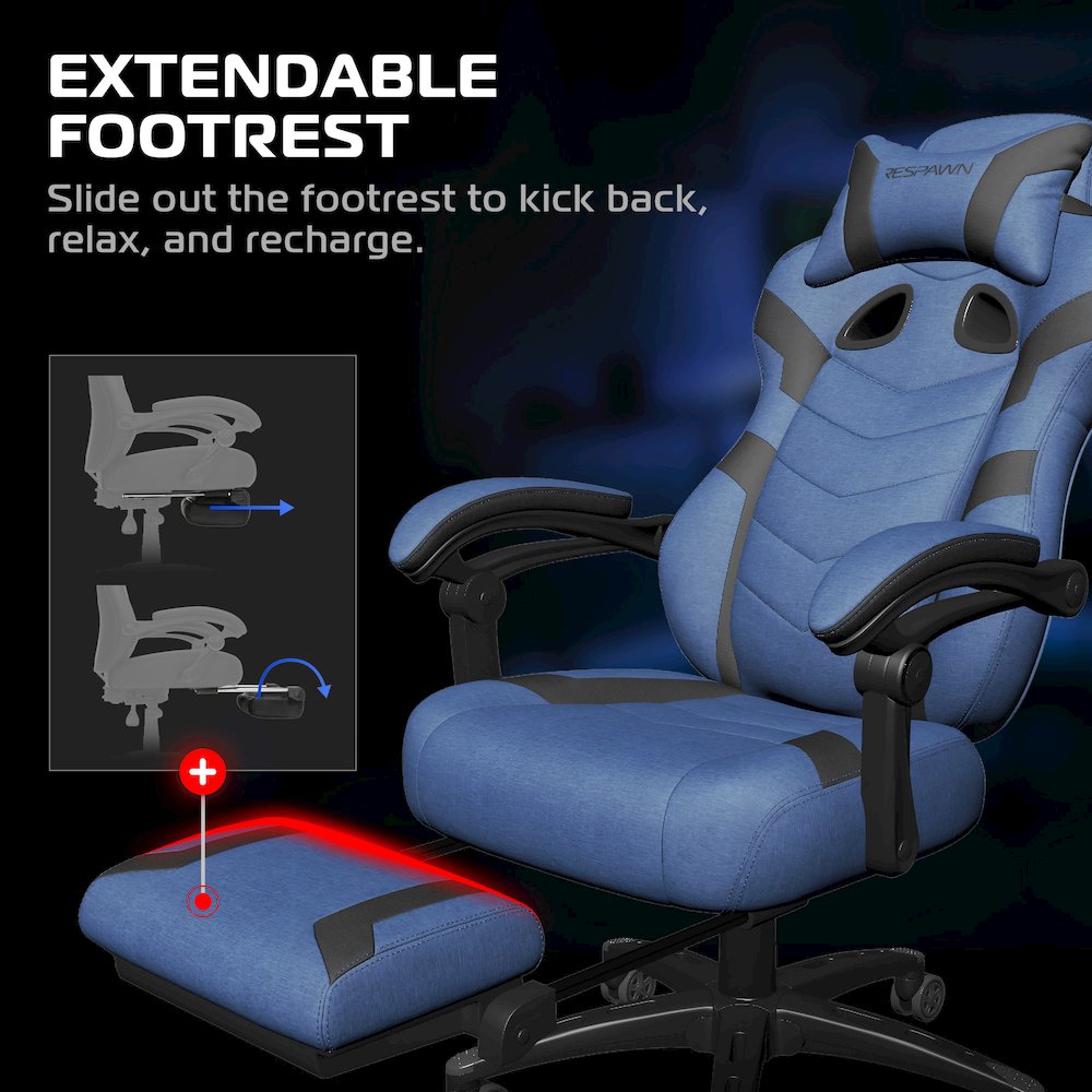110 Pro Ergonomic Office/Gaming  Chair, Lumbar Support, Headrest, Blue Fabric. Picture 3
