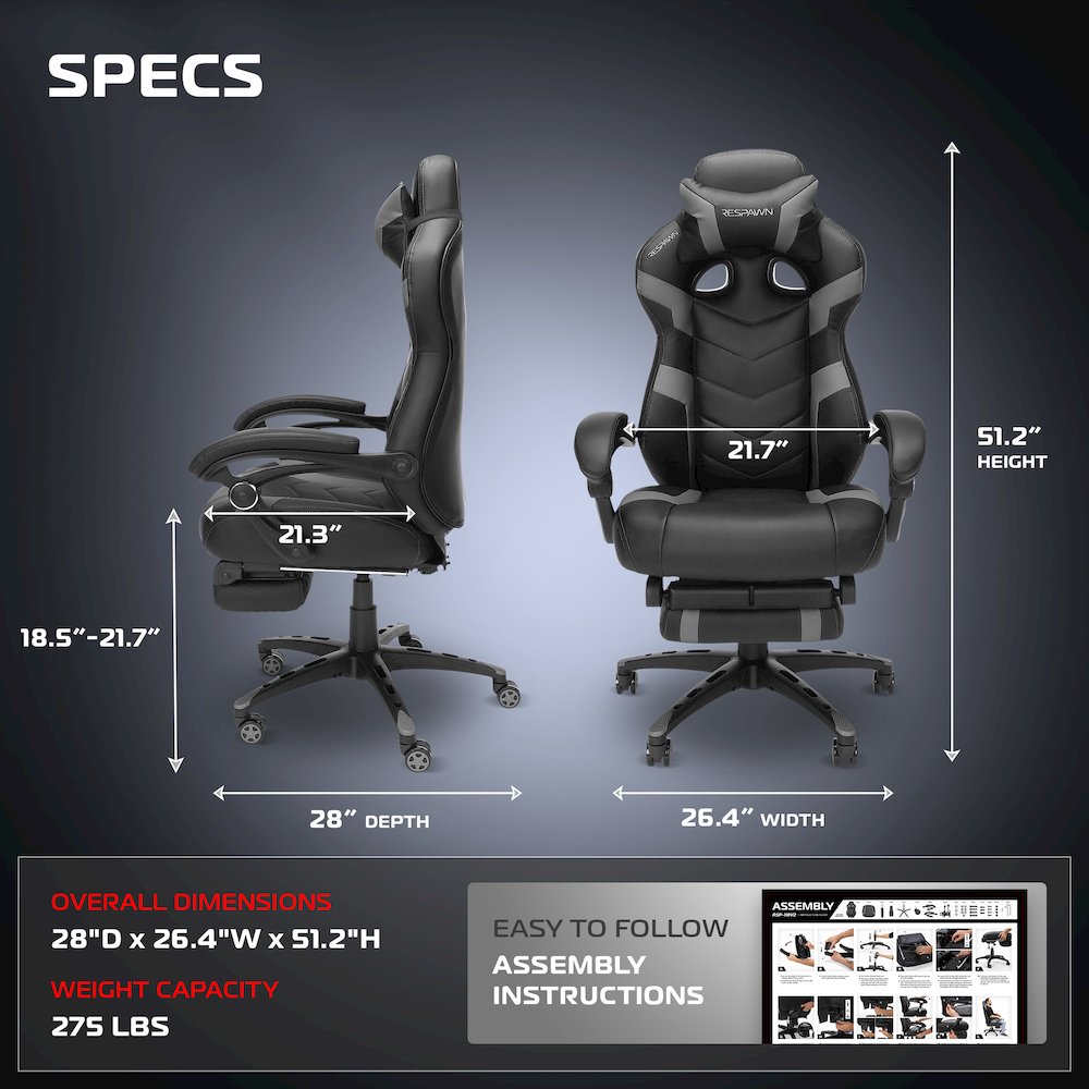 Gaming Chairs For Adults With Headrest Pillow - Grey. Picture 2