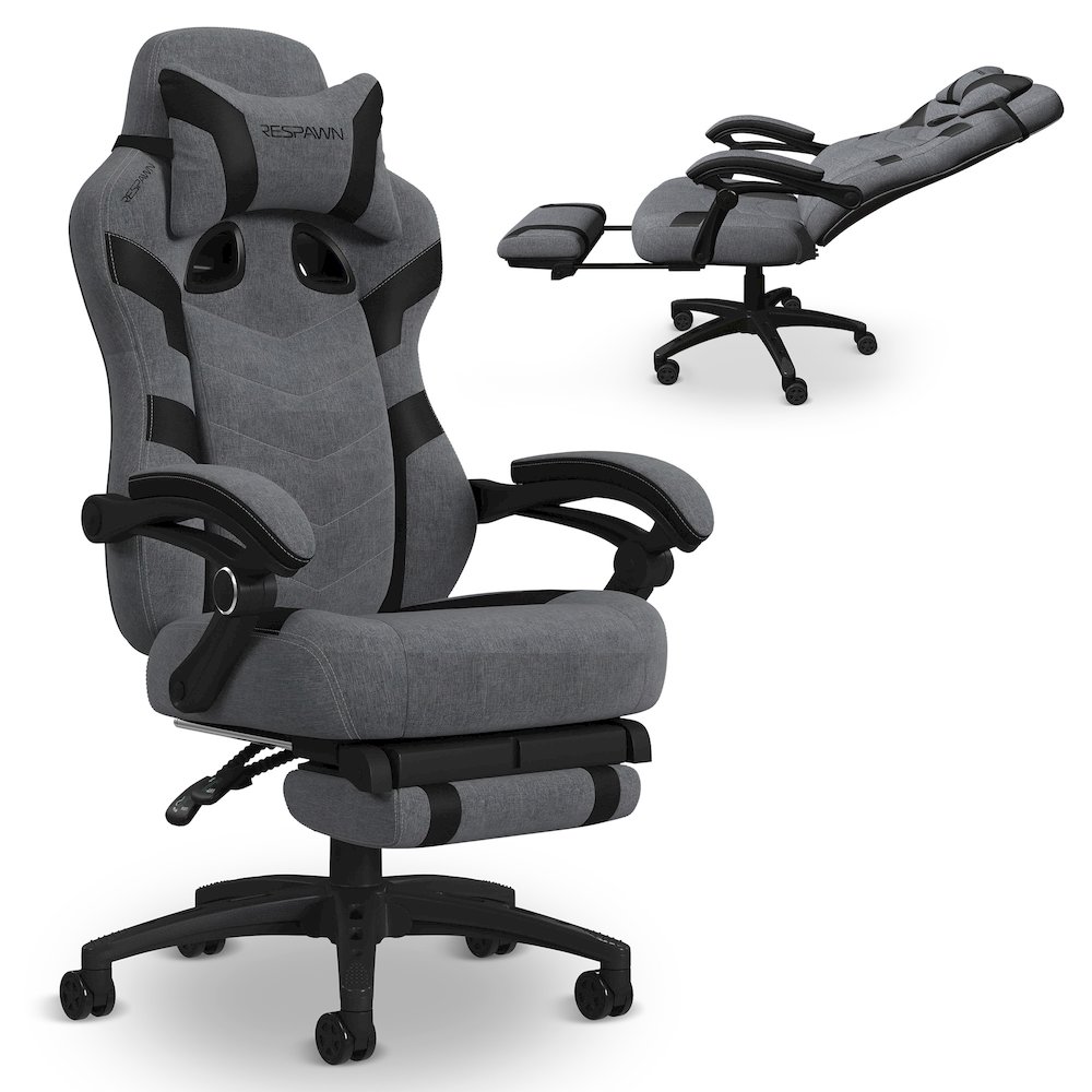 Gaming Chairs For Adults With Headrest Pillow - Grey Fabric. Picture 1