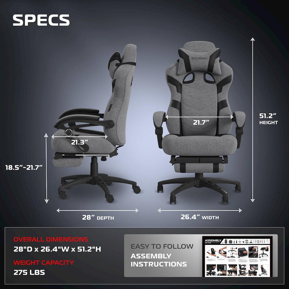 Gaming Chairs For Adults With Headrest Pillow - Grey Fabric. Picture 2