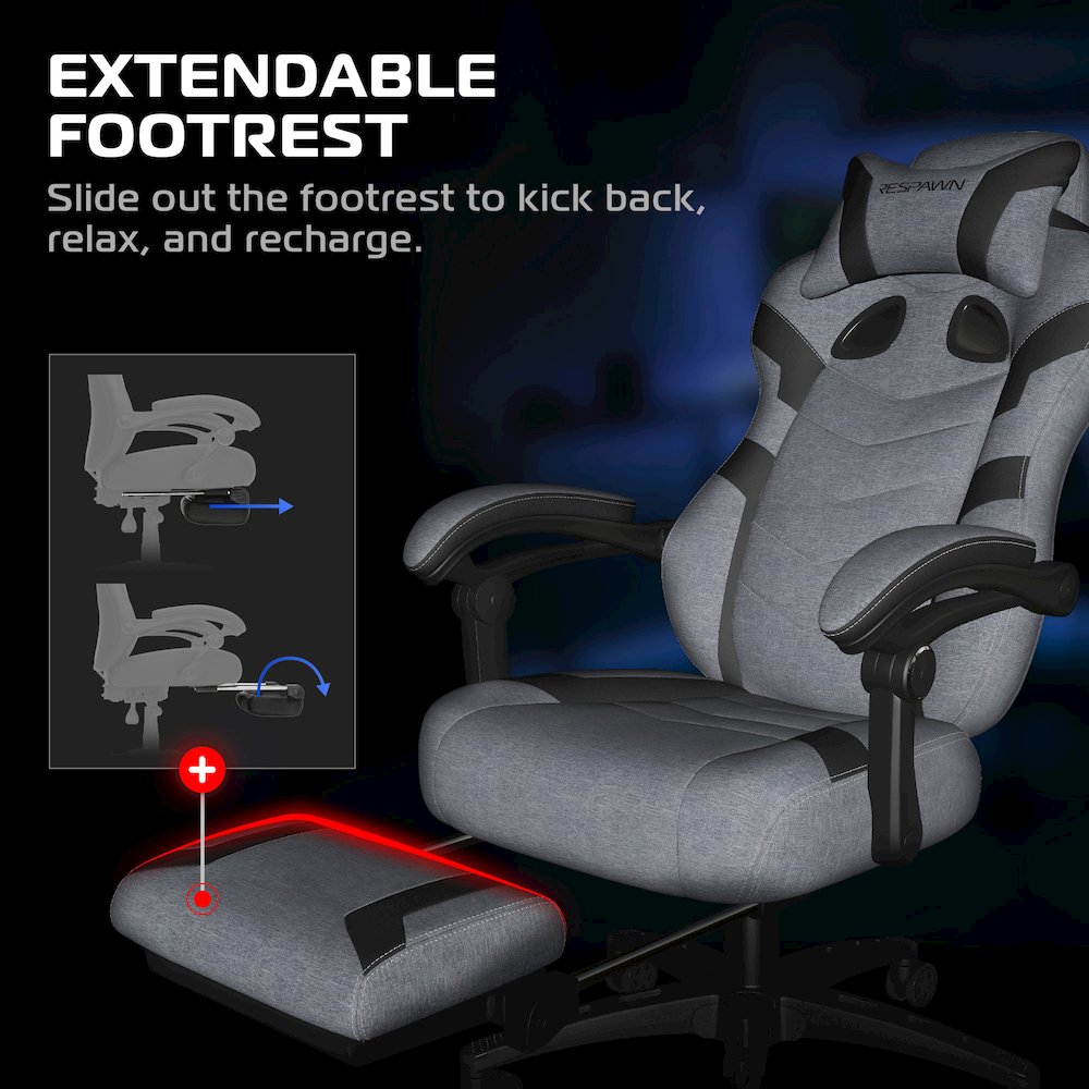Gaming Chairs For Adults With Headrest Pillow - Grey Fabric. Picture 3