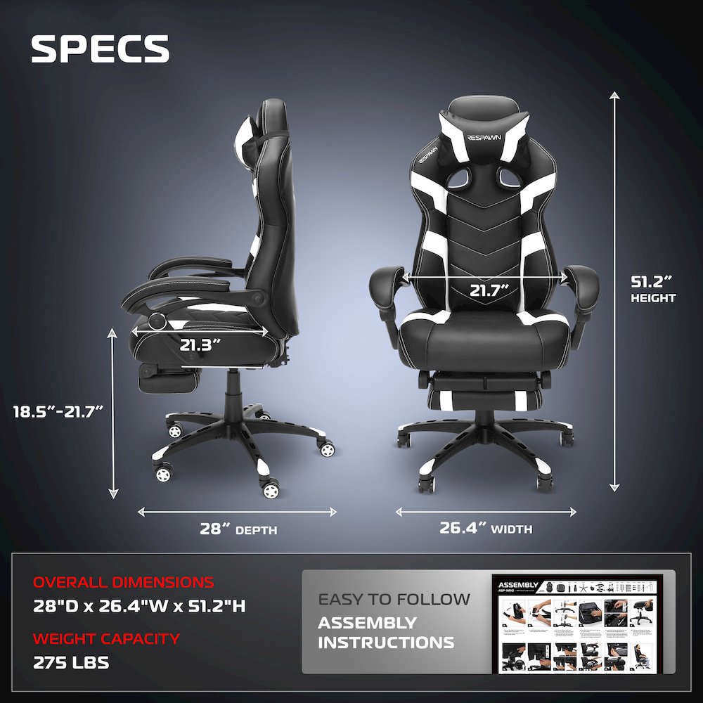 Gaming Chairs For Adults With Headrest Pillow - White. Picture 2