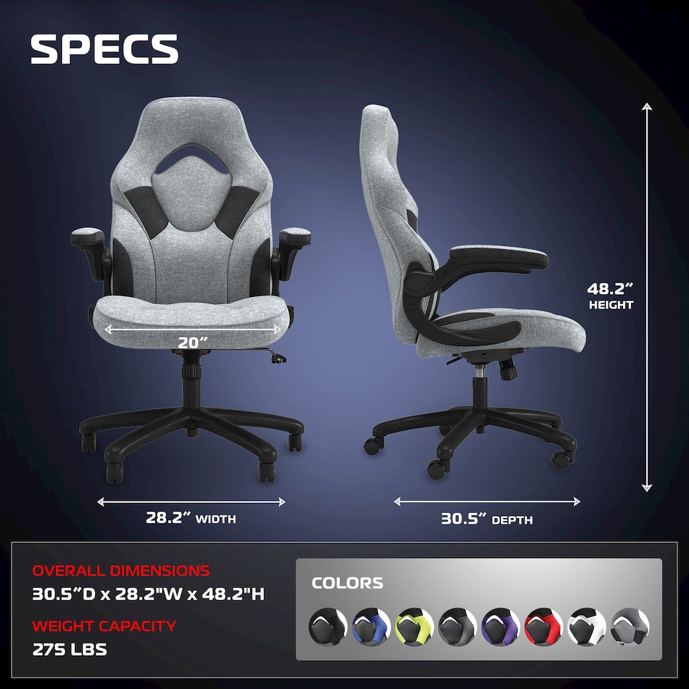 3085 Ergonomic Gaming, High Back Office Chair with Headrest, Gray Fabric. Picture 2